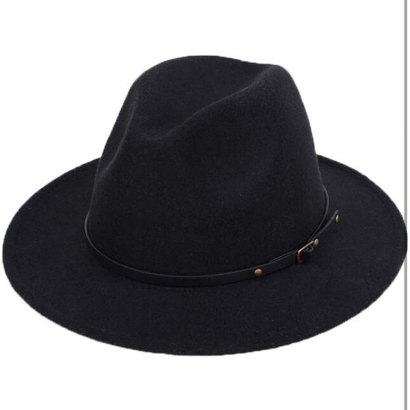 Black WIDE BRIM FEDORA HAT - Picture 1 of 3